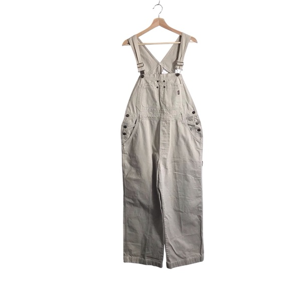 Jordache Vintage Bib Overalls Womens Large Carpenter Cargo Streetwear Beige Y2K - Picture 1 of 14